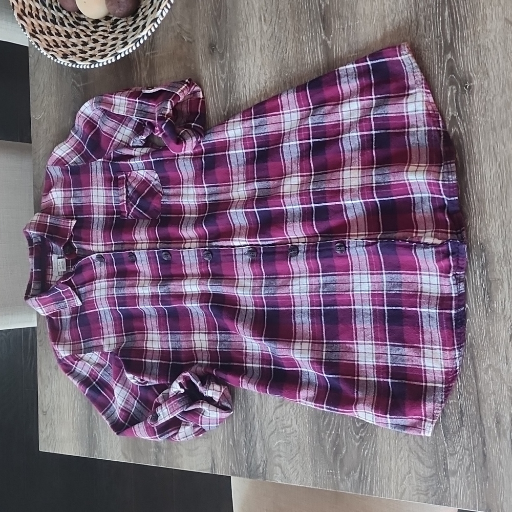 Relativity Intimates Button Down Flannel Plaid Sleep Shirt